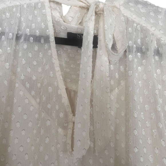 NYDJ Sheer White Swiss Dot Tie-Neck Blouse with Tank | Size Large | EUC - Picture 4 of 7